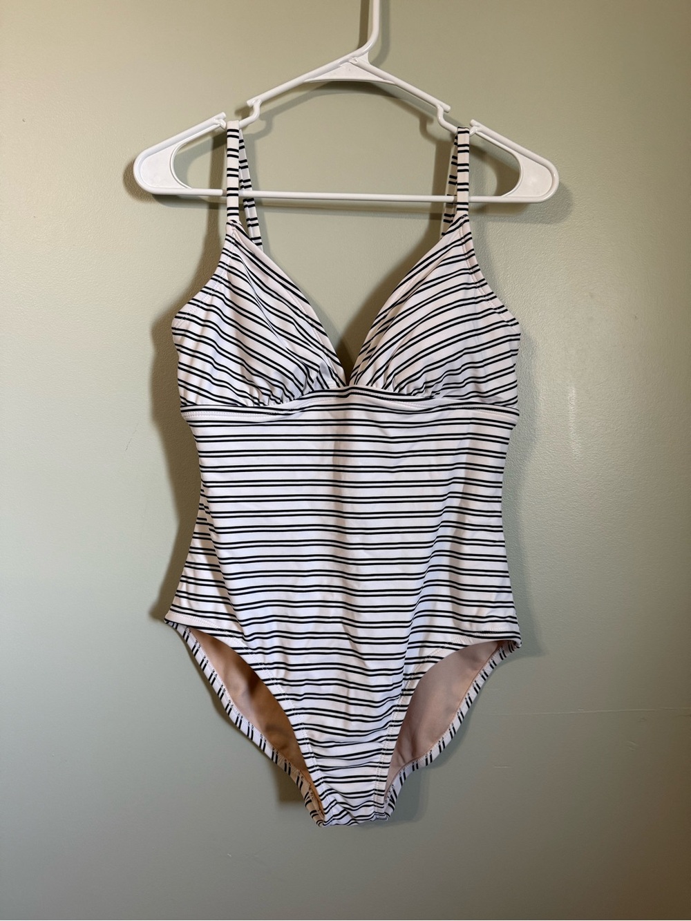 NWT Kona Sol Navy White Striped One Piece Swimsuit V-Neck Size Medium 8-10
